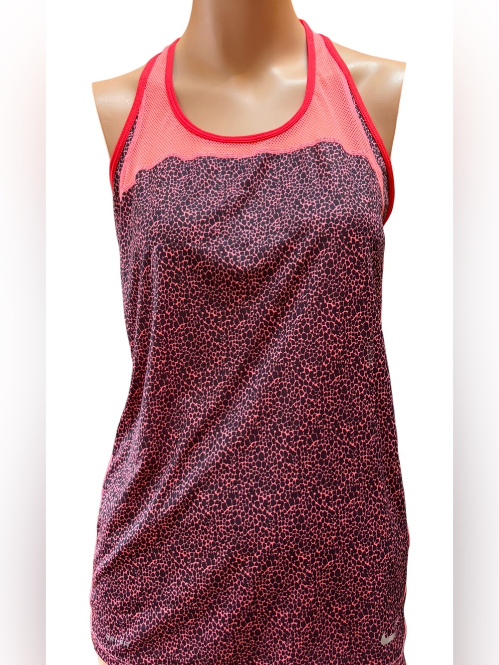 Nike Dri-FIT Leopard Print Running Tank Neon Coral Mesh Medium